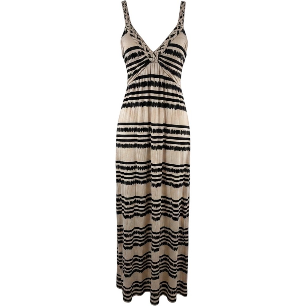 Design History Tan Black Striped Braided Strap Maxi Dress PM Petite Medium